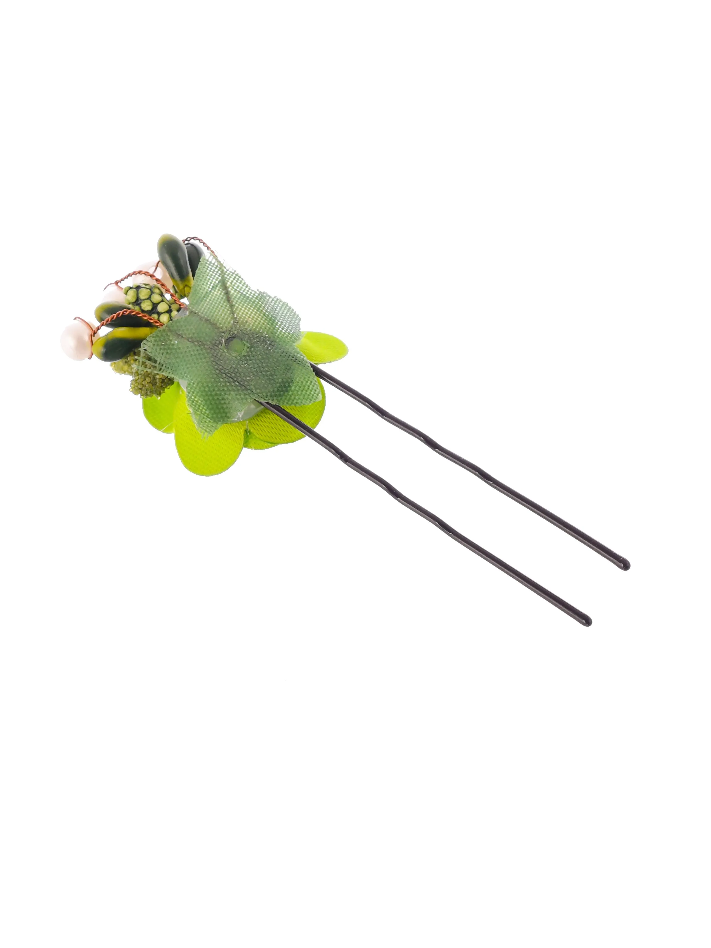 Set of 10 women Green flower embellished beaded U pins