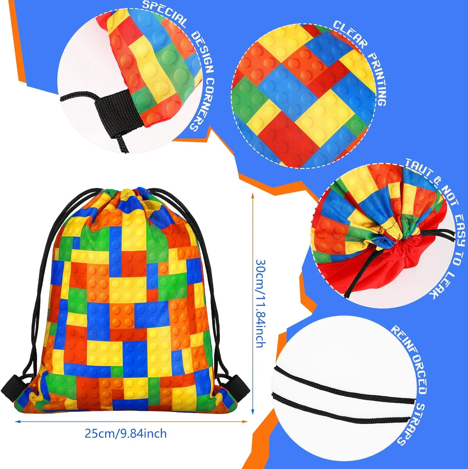 Shappy 24 Packs Building Block Party Favors Building Blocks Drawstring Gift Bags Candy Goodie Treat Bags for Birthday Party Supplies Decorations