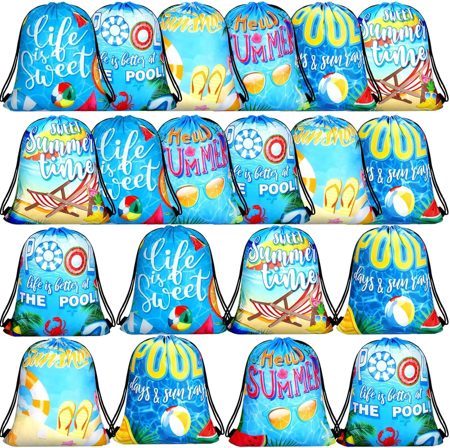 Shappy 24 Pieces Summer Pool Party Drawstring Bags Swimming Pool Party Favor Decoration Summer Pool Goody Candy Treat Gift Backpack for Hawaiian Shower