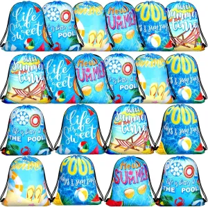 Shappy 24 Pieces Summer Pool Party Drawstring Bags Swimming Pool Party Favor Decoration Summer Pool Goody Candy Treat Gift Backpack for Hawaiian Shower