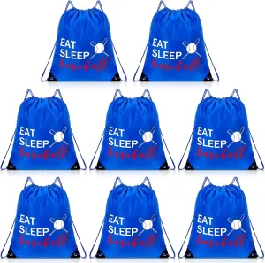 Shappy 8 Pcs Baseball Drawstring Backpack Eat Sleep Baseball Bags Gym Sack Lightweight Sport Sackpack Outdoor Packable Cinch Shoulder Dance Bag Unisex (Blue), as shown