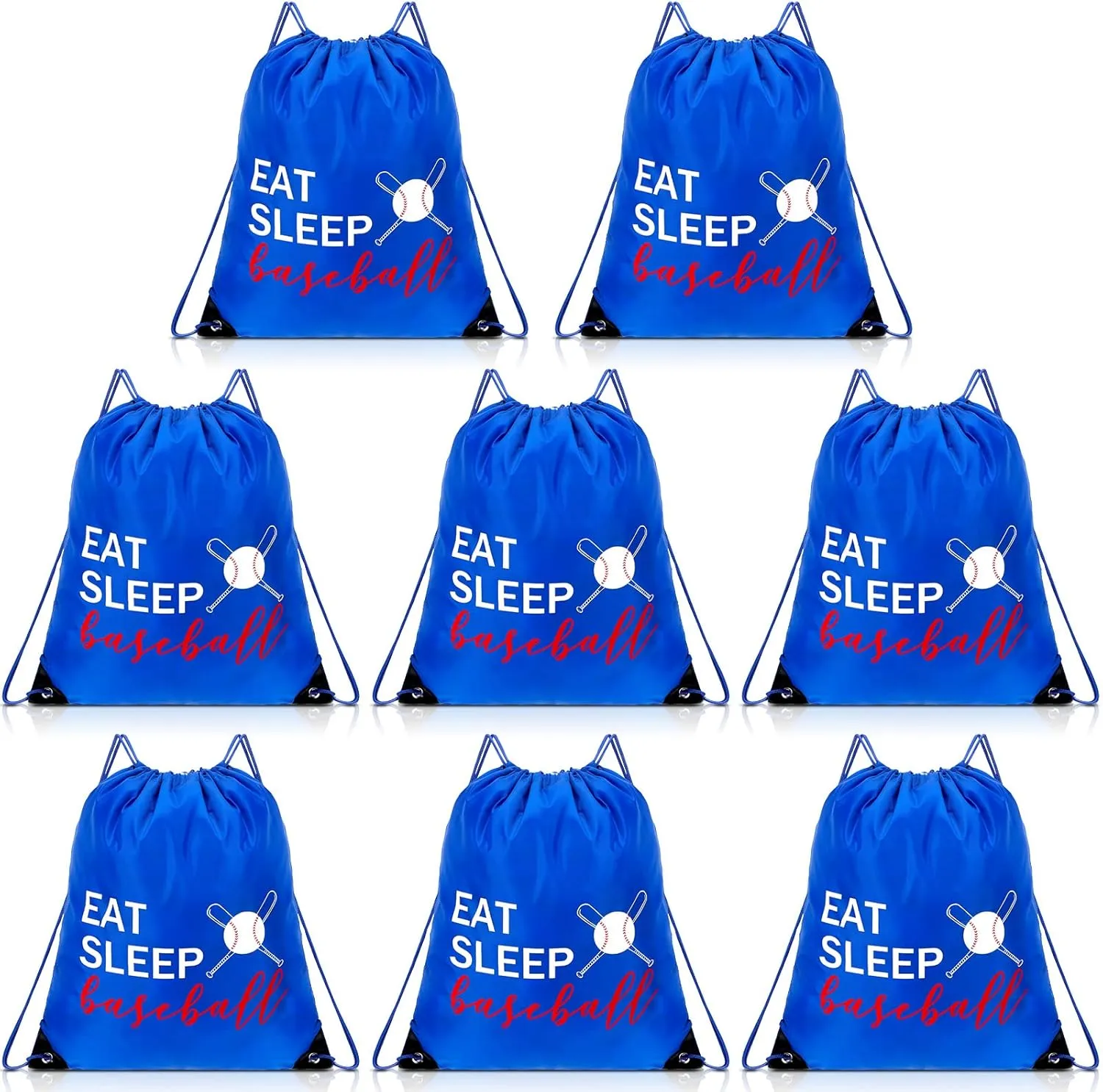 Shappy 8 Pcs Baseball Drawstring Backpack Eat Sleep Baseball Bags Gym Sack Lightweight Sport Sackpack Outdoor Packable Cinch Shoulder Dance Bag Unisex (Blue), as shown