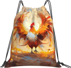 Shine Rooster print Casual drawstring backpack fitness bag, fashionable, fit for sports travel and daily use