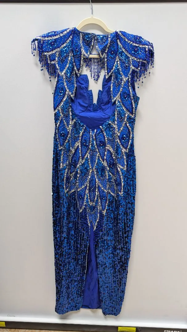 SHO MAX ORIGINALS Blue Beaded/Sequined Maxi Dress