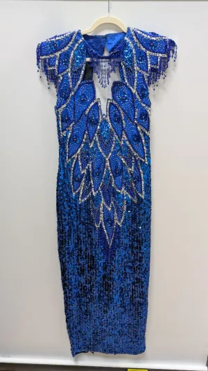 SHO MAX ORIGINALS Blue Beaded/Sequined Maxi Dress