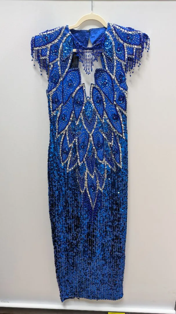 SHO MAX ORIGINALS Blue Beaded/Sequined Maxi Dress