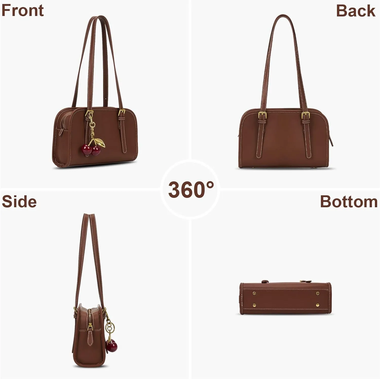 Shoulder Bag Red Purse for Women Leather Swing Bag Zip Handbag Burgundy Purse with Cherry Pendant