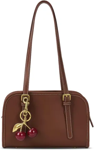 Shoulder Bag Red Purse for Women Leather Swing Bag Zip Handbag Burgundy Purse with Cherry Pendant