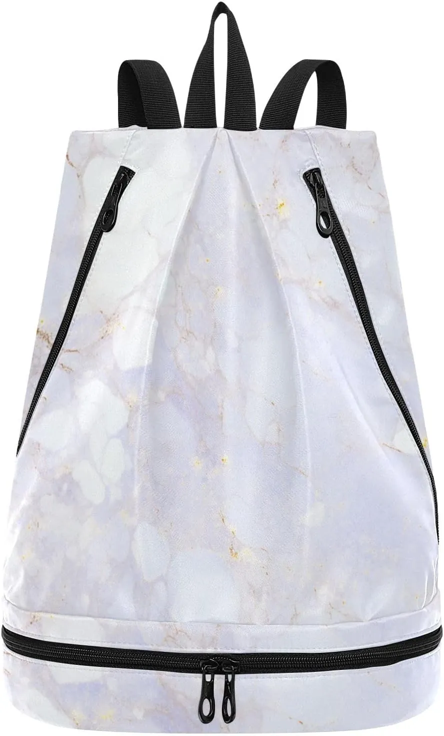 Silver white luxury marble texture Drawstring bags for women beach bag for gym with Wet Dry Compartments