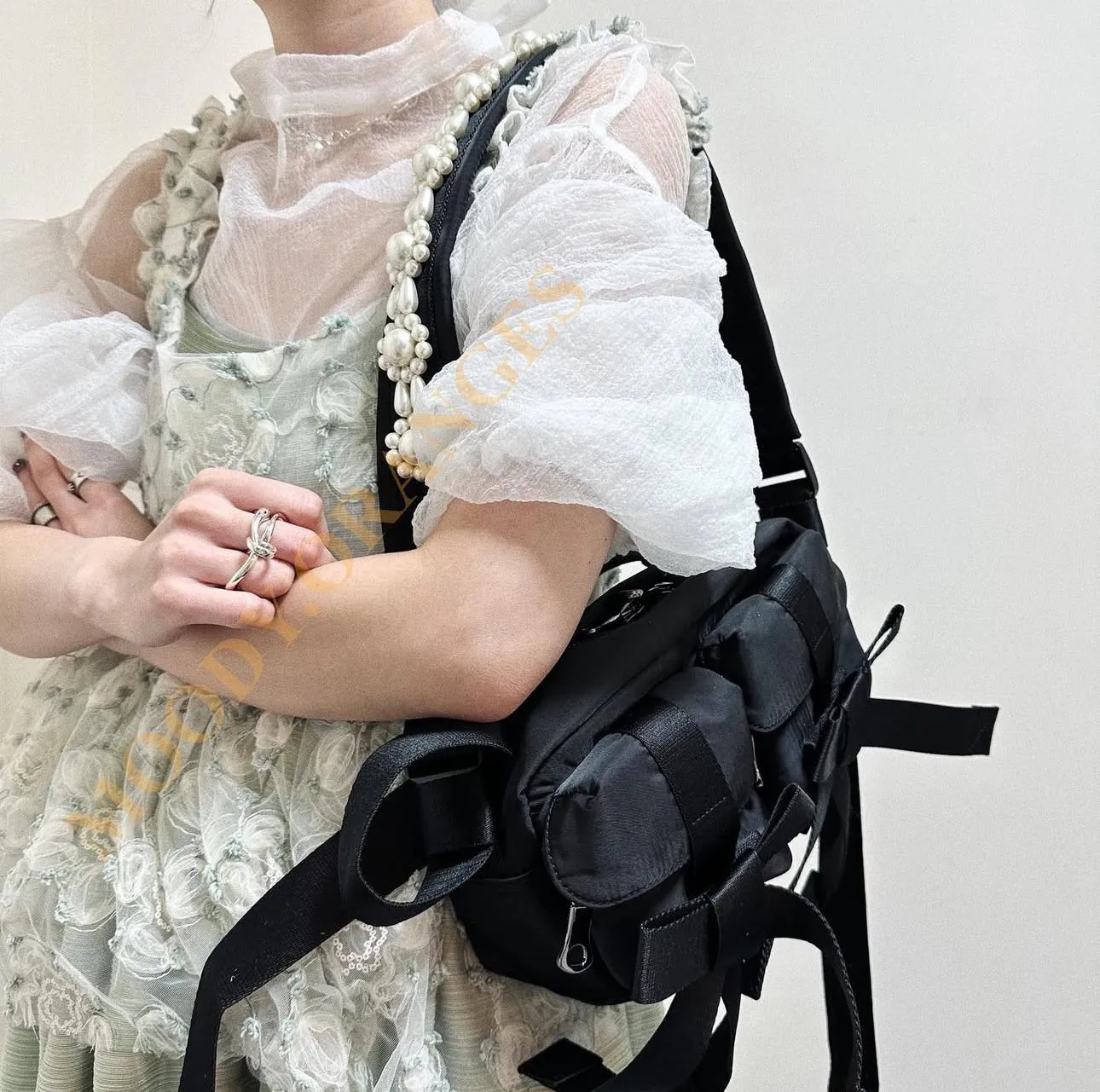 Simone Rocha Black Beaded Classic Bow Bag