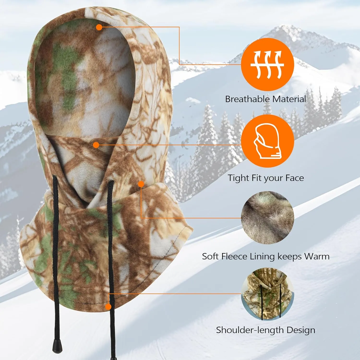 Ski Mask Fleece Thermal Balaclava Mens Women Cold Weather Absorbent Soft Headband with Drawstring Outdoor Working