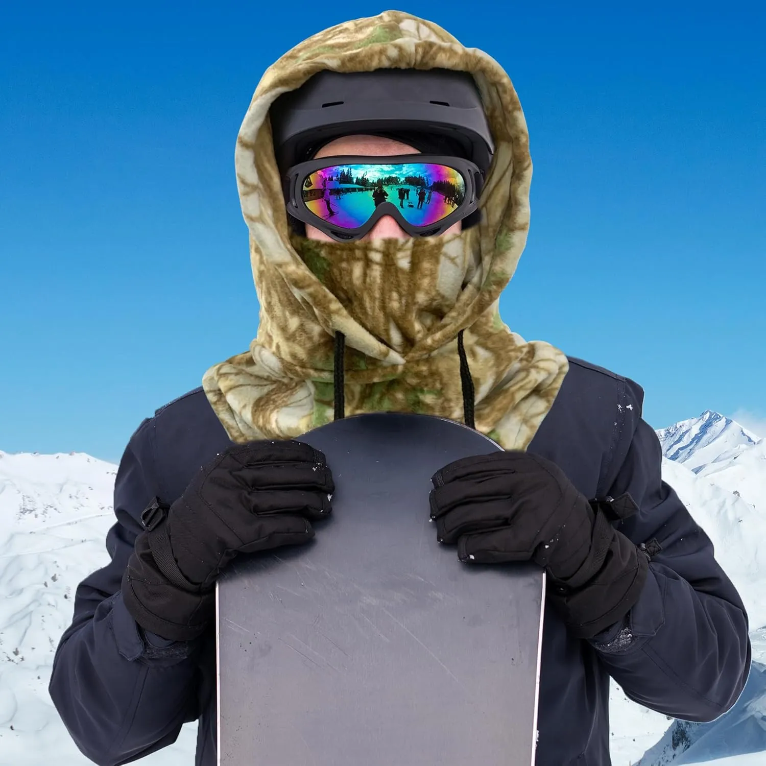 Ski Mask Fleece Thermal Balaclava Mens Women Cold Weather Absorbent Soft Headband with Drawstring Outdoor Working
