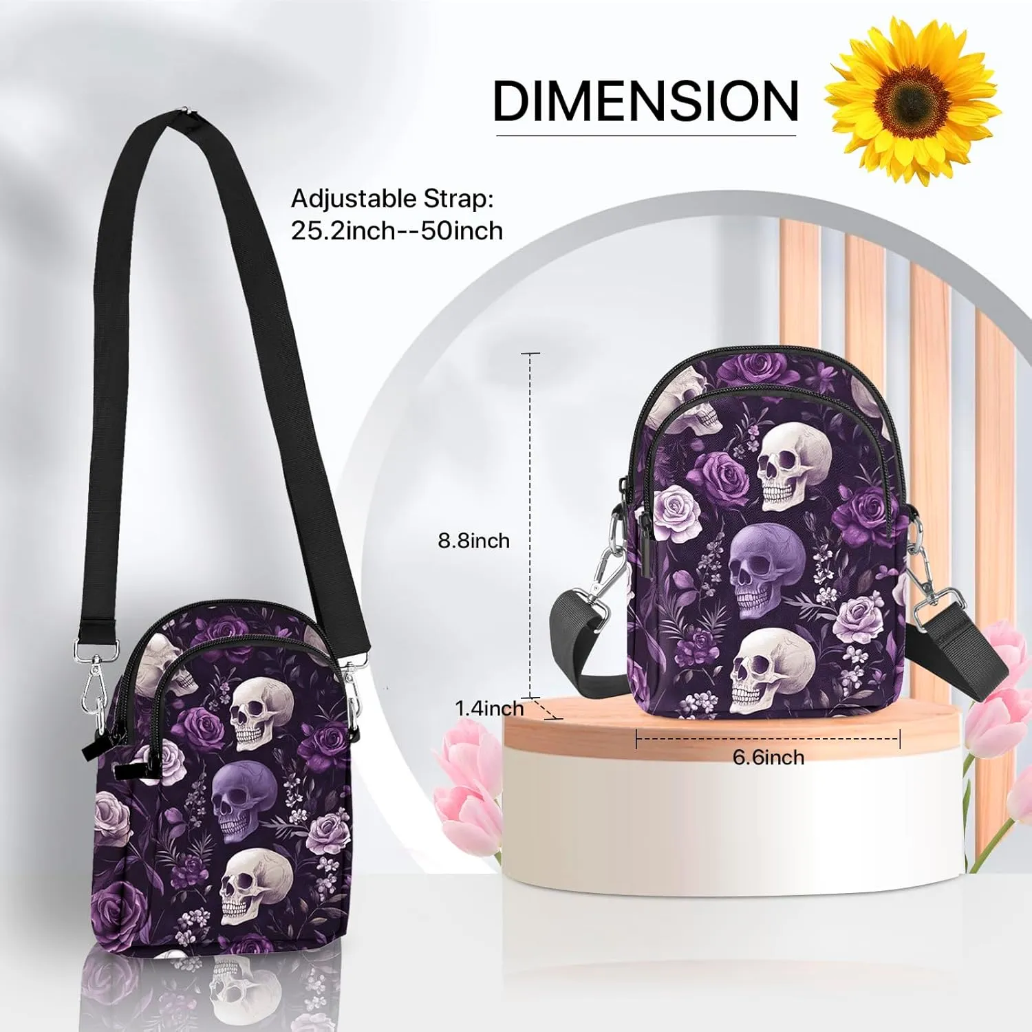 Skull Crossbody Purse for Women Casual Cell Phone Bag Waterproof Shoulder Bags Travel
