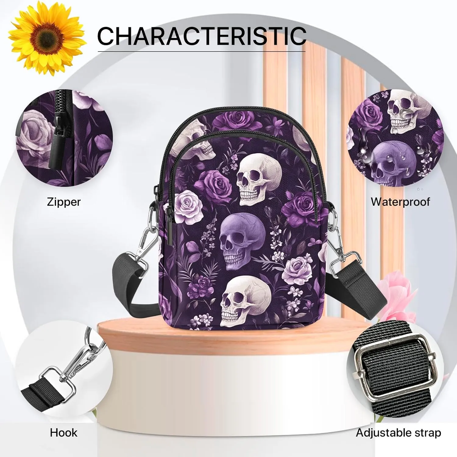Skull Crossbody Purse for Women Casual Cell Phone Bag Waterproof Shoulder Bags Travel