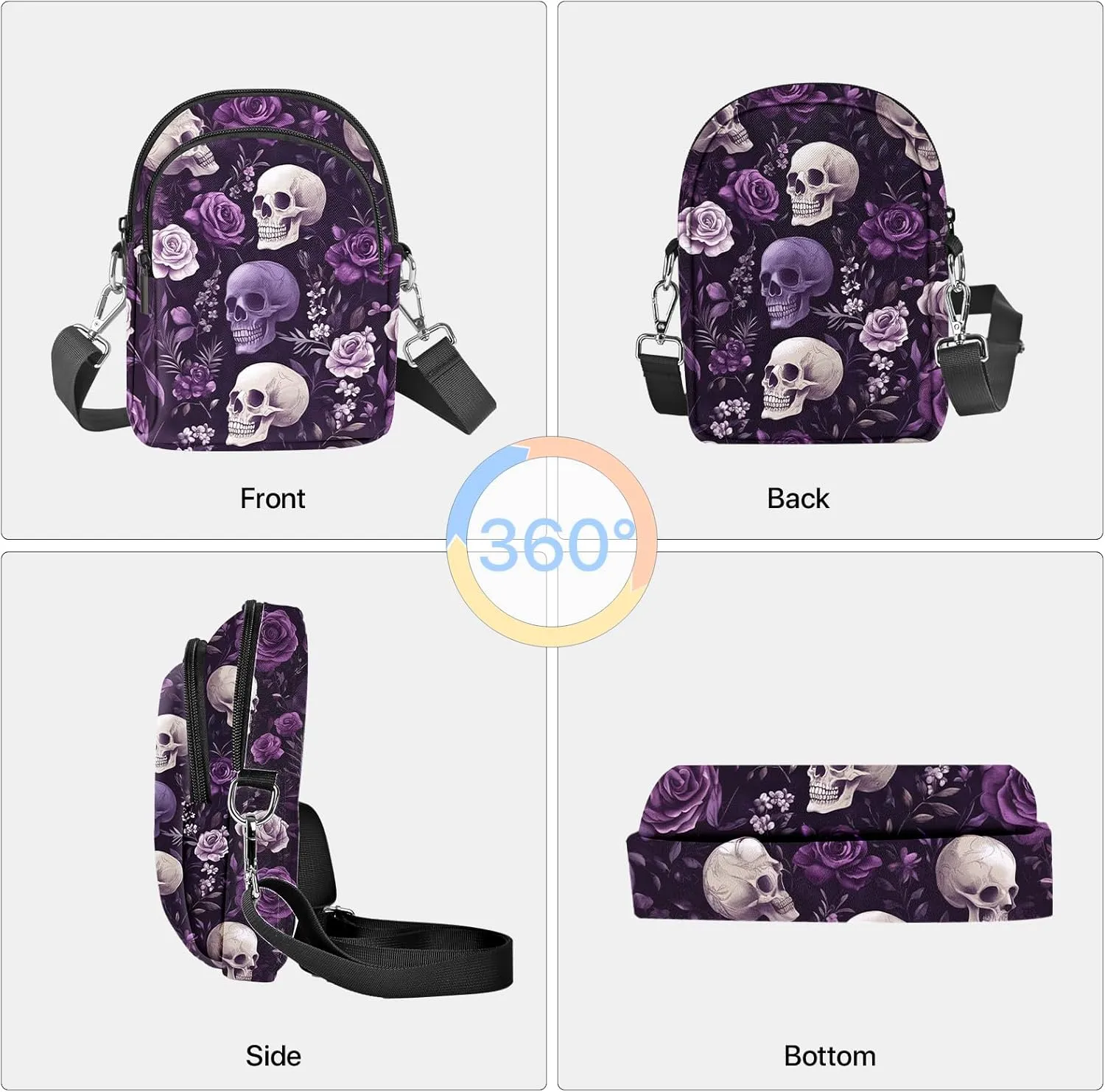 Skull Crossbody Purse for Women Casual Cell Phone Bag Waterproof Shoulder Bags Travel