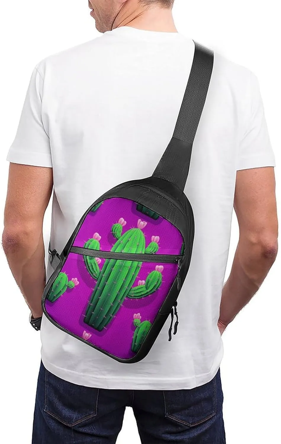 Sling Backpack Crossbody for Man Woman Cactus Cartoon Cross Body Adjustable Chest Bag