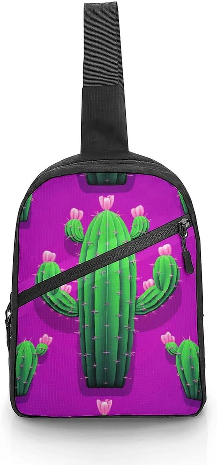 Sling Backpack Crossbody for Man Woman Cactus Cartoon Cross Body Adjustable Chest Bag