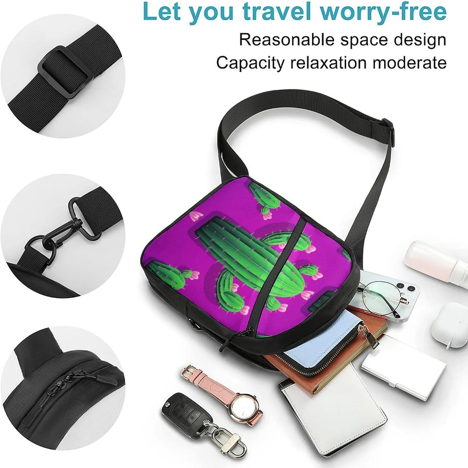 Sling Backpack Crossbody for Man Woman Cactus Cartoon Cross Body Adjustable Chest Bag