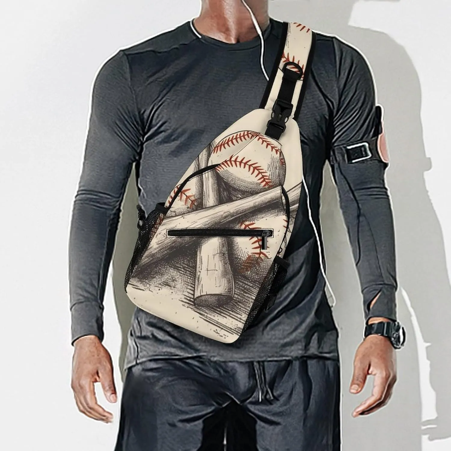 Sling Bag for Women Men Baseball Bats And Ball Travel Hiking Backpack Crossbody Shoulder Chest Bags Casual Daypack