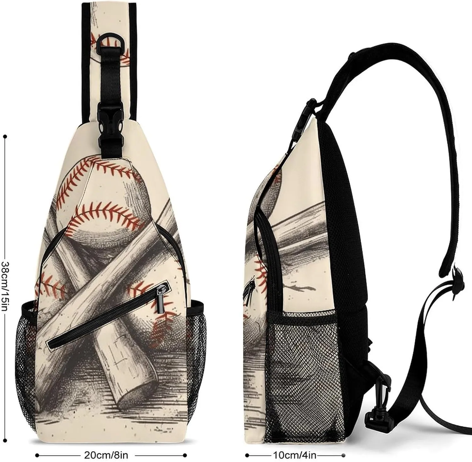 Sling Bag for Women Men Baseball Bats And Ball Travel Hiking Backpack Crossbody Shoulder Chest Bags Casual Daypack