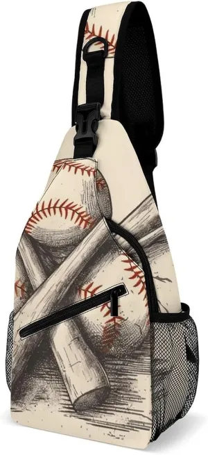 Sling Bag for Women Men Baseball Bats And Ball Travel Hiking Backpack Crossbody Shoulder Chest Bags Casual Daypack