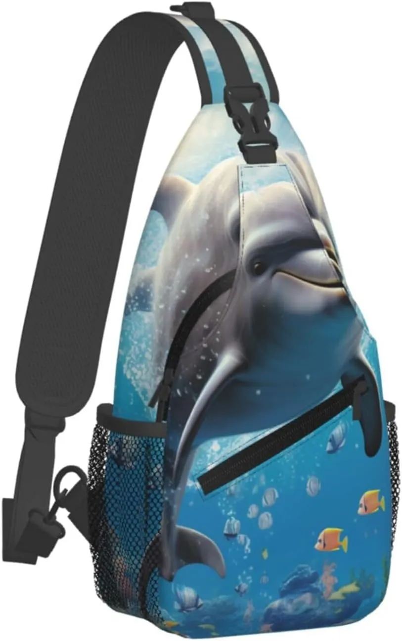 Sling Bag for Women Men Crossbody Bag Sling Backpack Cute Dolphin Cross Body Bag Adjustable Chest Bag