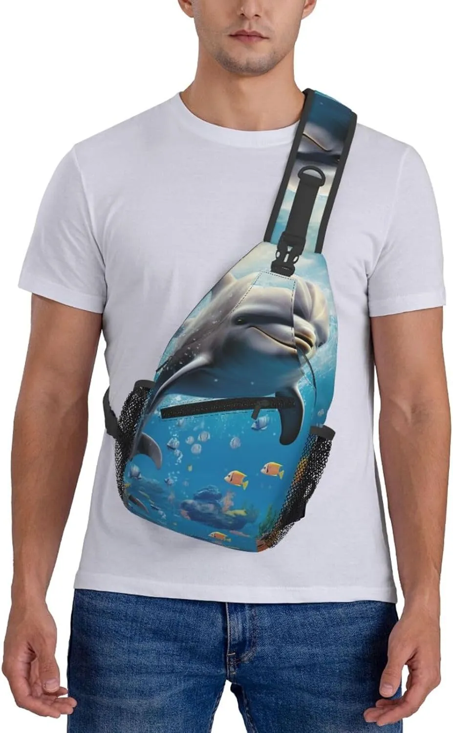 Sling Bag for Women Men Crossbody Bag Sling Backpack Cute Dolphin Cross Body Bag Adjustable Chest Bag