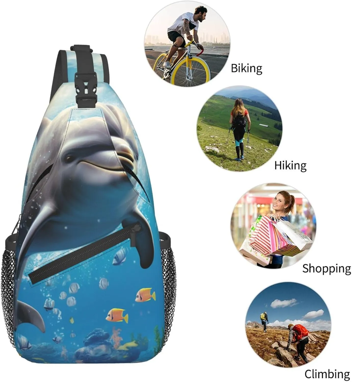 Sling Bag for Women Men Crossbody Bag Sling Backpack Cute Dolphin Cross Body Bag Adjustable Chest Bag