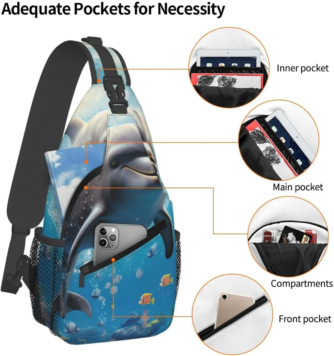 Sling Bag for Women Men Crossbody Bag Sling Backpack Cute Dolphin Cross Body Bag Adjustable Chest Bag