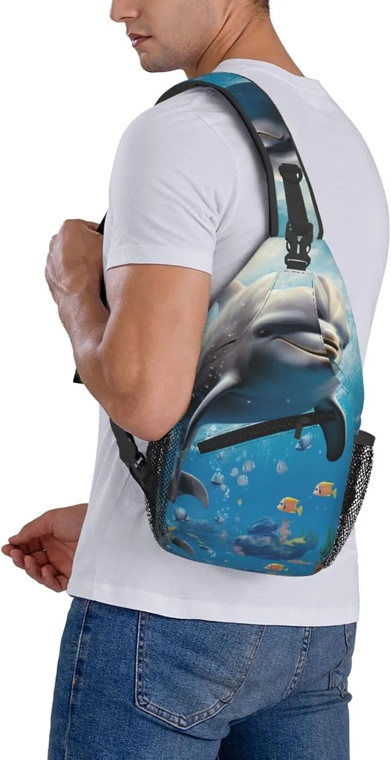 Sling Bag for Women Men Crossbody Bag Sling Backpack Cute Dolphin Cross Body Bag Adjustable Chest Bag