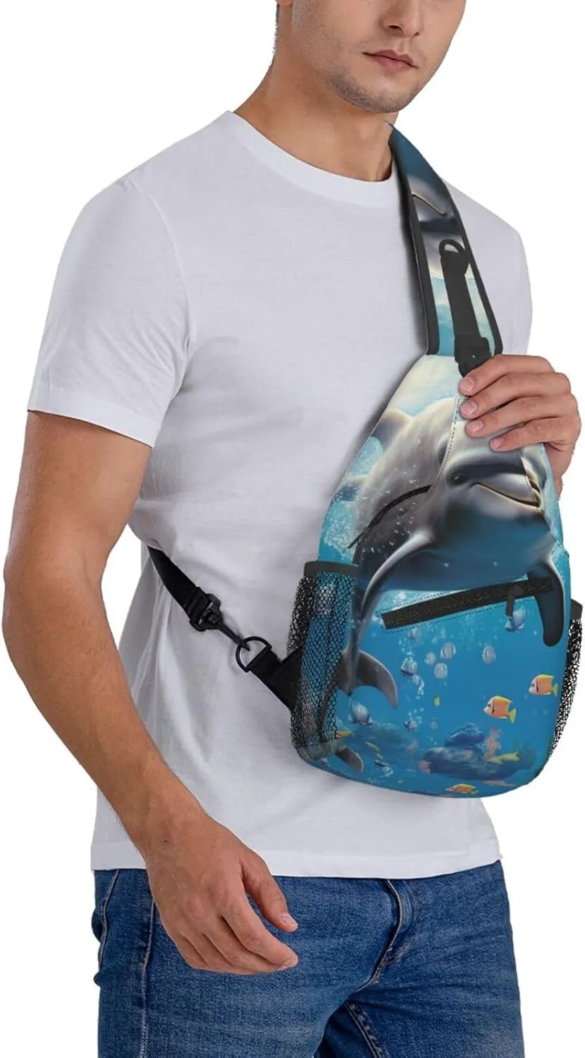 Sling Bag for Women Men Crossbody Bag Sling Backpack Cute Dolphin Cross Body Bag Adjustable Chest Bag