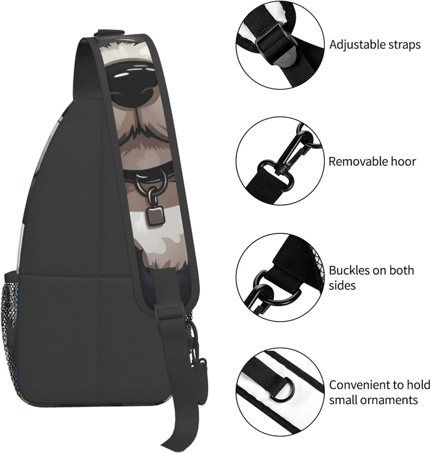 Sling Bag for Women Men Crossbody Bag Small Sling Backpack adorable schnauzer Chest Bag Hiking Daypack