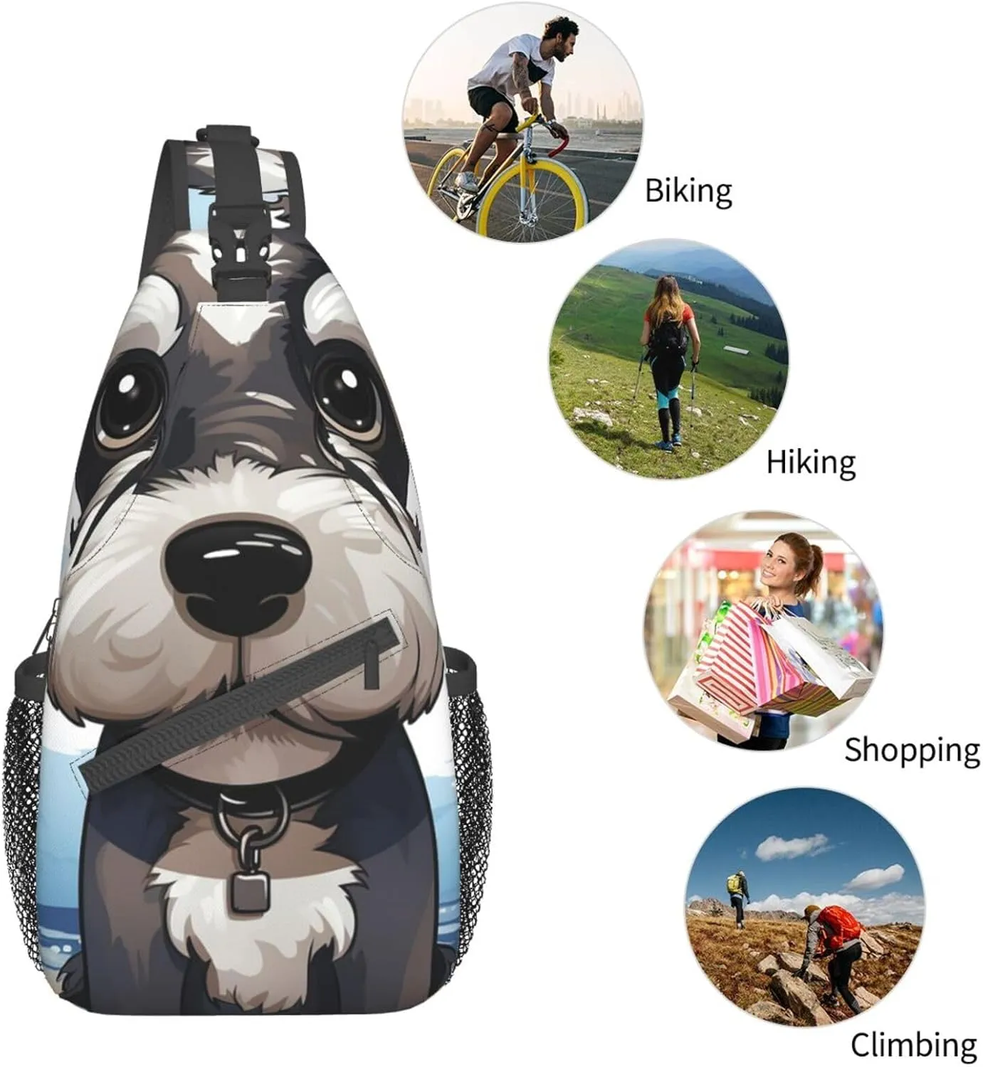 Sling Bag for Women Men Crossbody Bag Small Sling Backpack adorable schnauzer Chest Bag Hiking Daypack