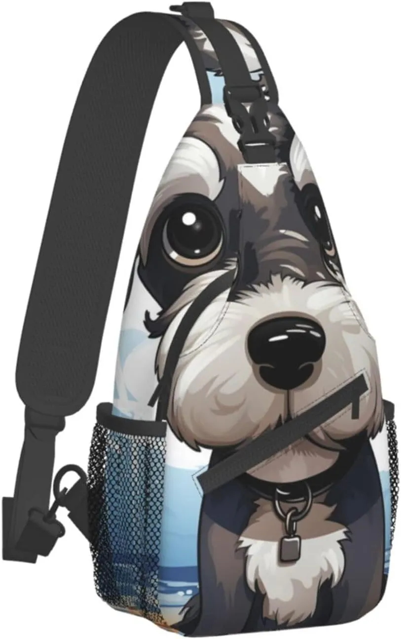 Sling Bag for Women Men Crossbody Bag Small Sling Backpack adorable schnauzer Chest Bag Hiking Daypack