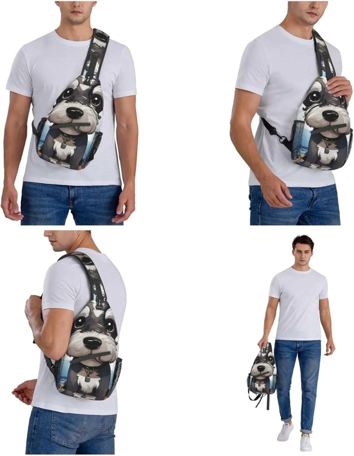 Sling Bag for Women Men Crossbody Bag Small Sling Backpack adorable schnauzer Chest Bag Hiking Daypack