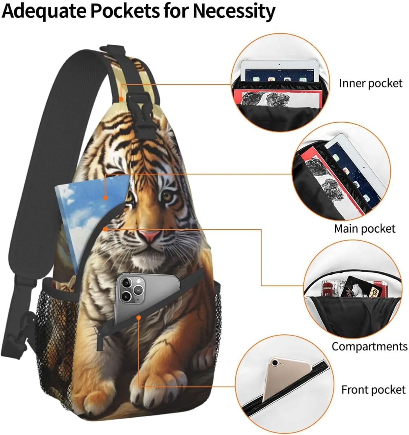 Sling Bag for Women Men Crossbody Bag Small Sling Backpack Jungle Tigers Cub Chest Bag Hiking Daypack