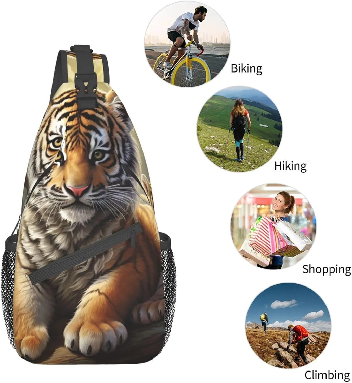 Sling Bag for Women Men Crossbody Bag Small Sling Backpack Jungle Tigers Cub Chest Bag Hiking Daypack