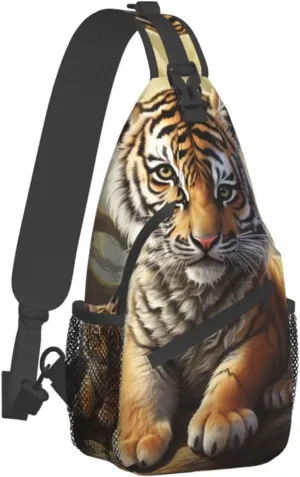Sling Bag for Women Men Crossbody Bag Small Sling Backpack Jungle Tigers Cub Chest Bag Hiking Daypack