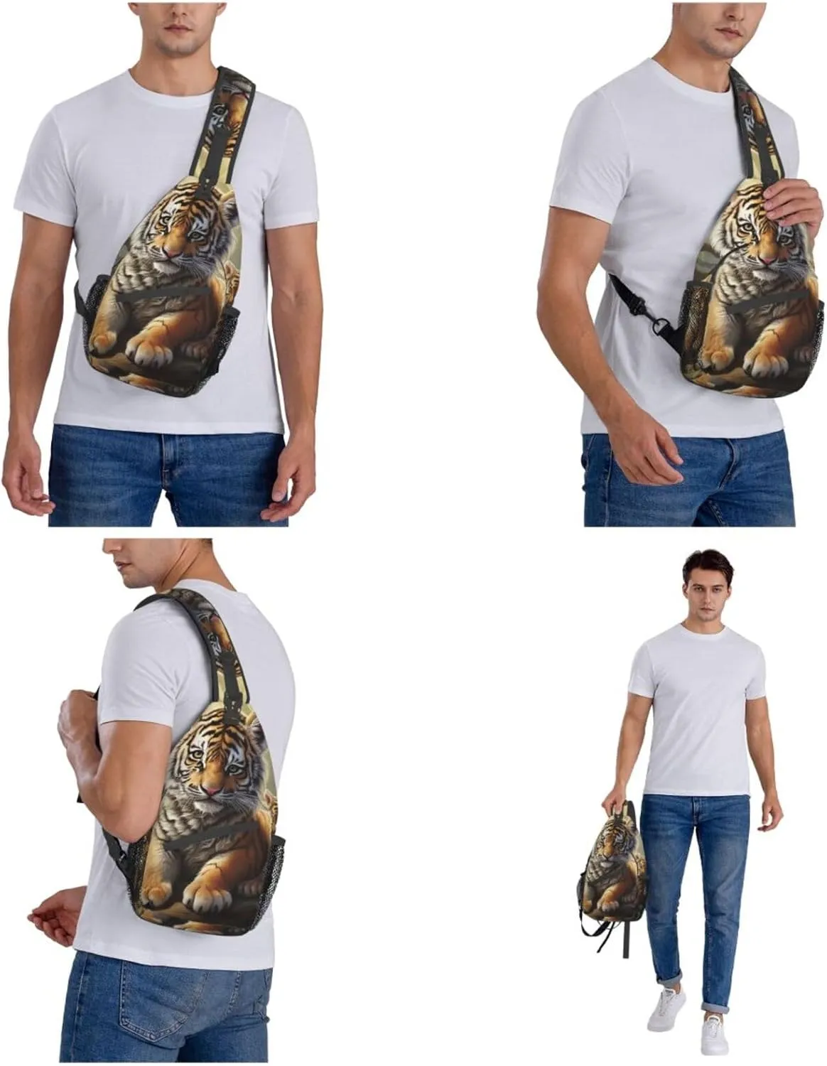 Sling Bag for Women Men Crossbody Bag Small Sling Backpack Jungle Tigers Cub Chest Bag Hiking Daypack