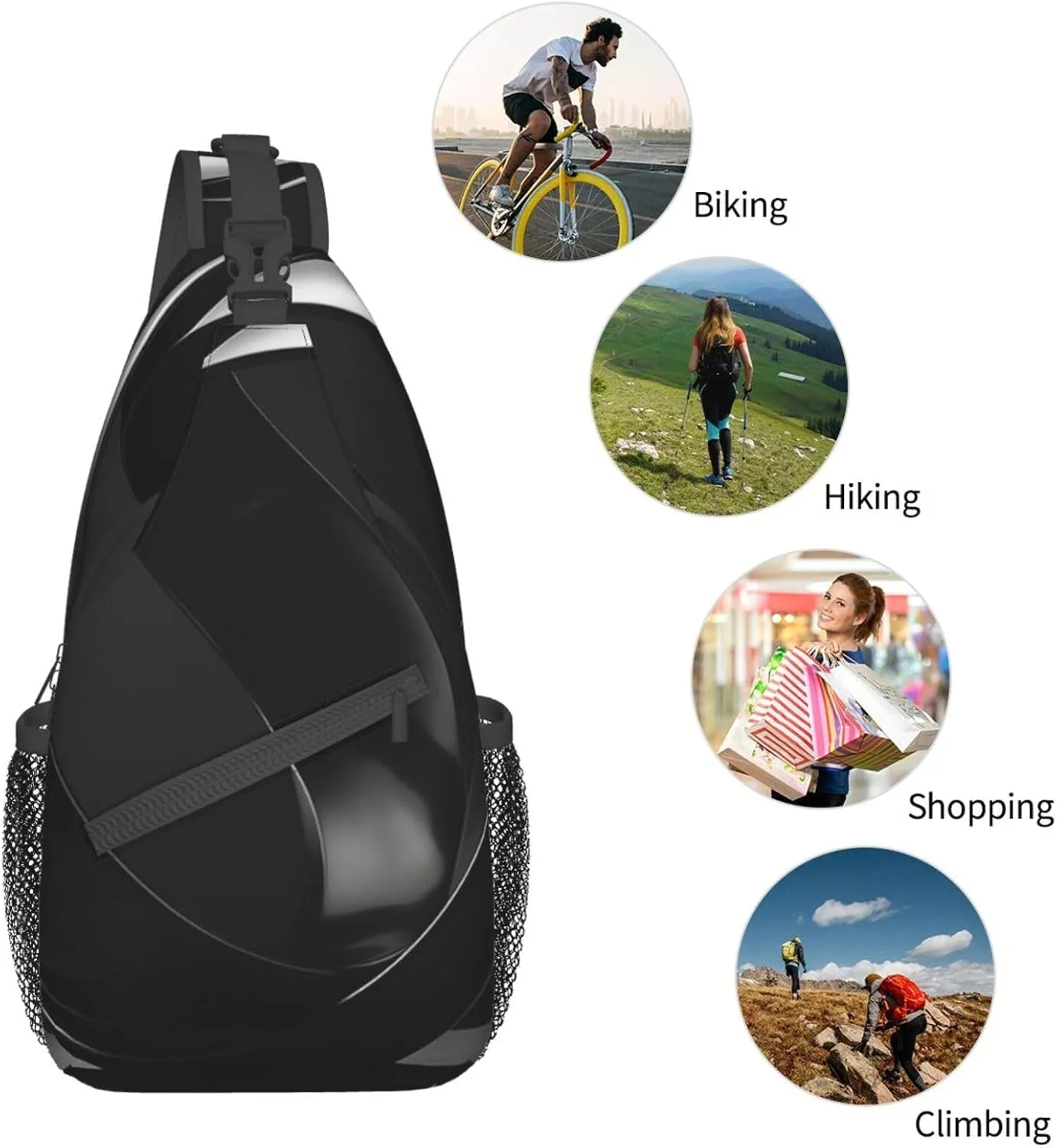 Sling Bag for Women Men Crossbody Bag Small Sling Backpack Piece of Black Ornament Chest Bag Hiking Daypack