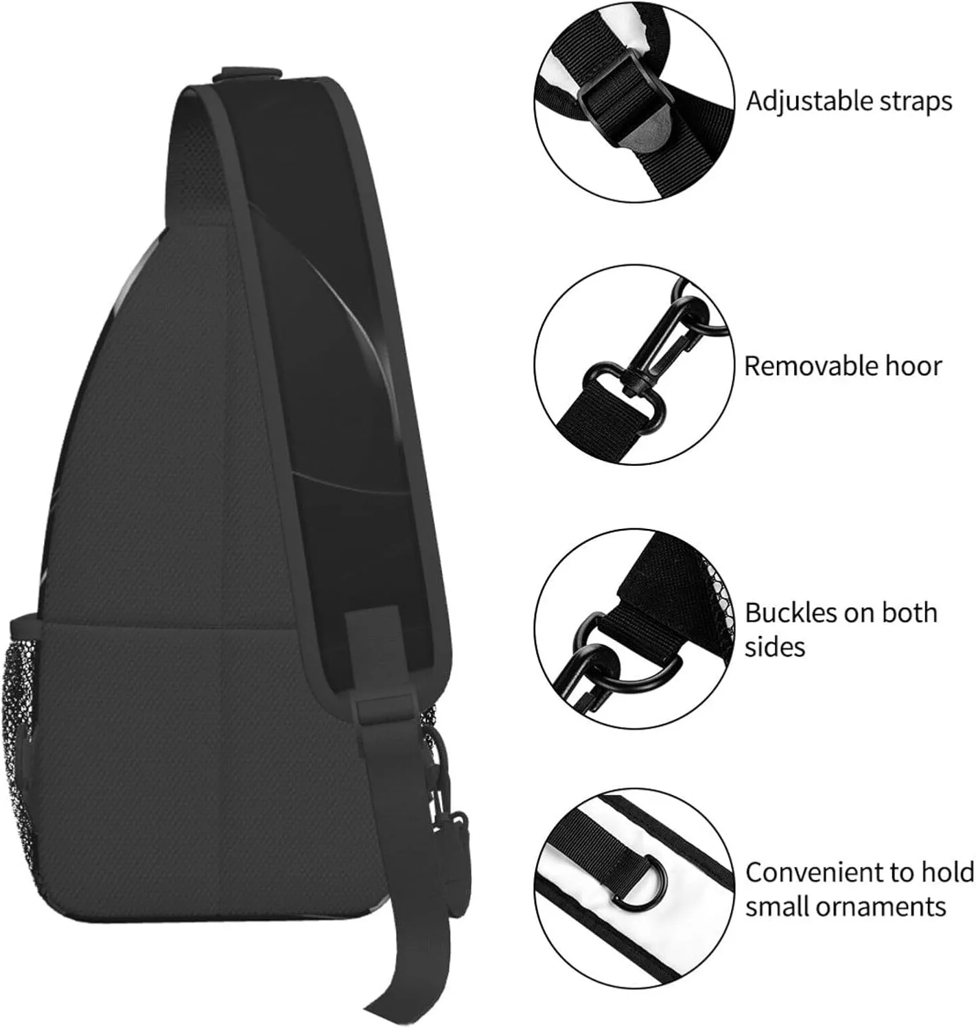 Sling Bag for Women Men Crossbody Bag Small Sling Backpack Piece of Black Ornament Chest Bag Hiking Daypack