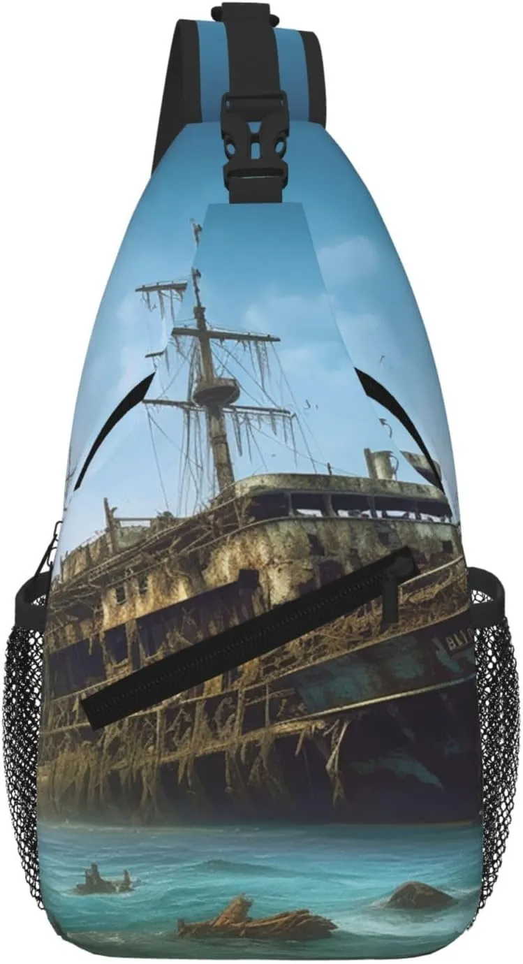 Sling Bag For Women Men Travel Hiking Backpack Crossbody Shoulder Chest Bags Abandoned Cruise Ship At Sea Casual Daypack