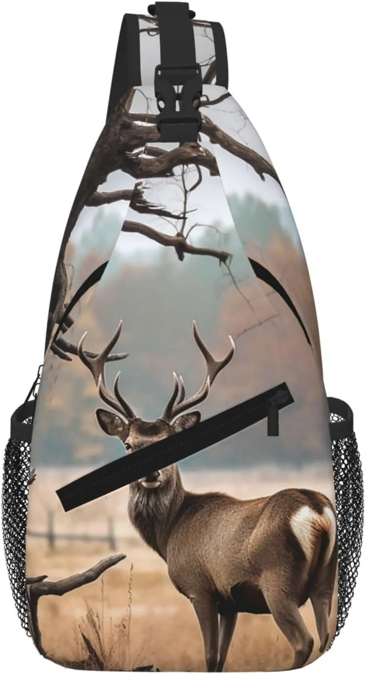 Sling Bag For Women Men Travel Hiking Backpack Crossbody Shoulder Chest Bags Brown Deer Near Withered Tree Casual Daypack