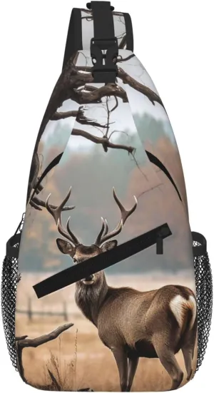 Sling Bag For Women Men Travel Hiking Backpack Crossbody Shoulder Chest Bags Brown Deer Near Withered Tree Casual Daypack