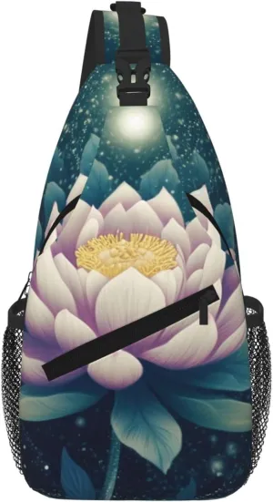 Sling Bag For Women Men Travel Hiking Backpack Crossbody Shoulder Chest Bags Magic Lotus Floral Casual Daypack