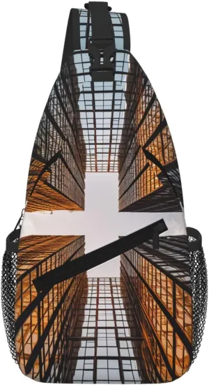 Sling Bag For Women Men Travel Hiking Backpack Crossbody Shoulder Chest Bags Skyscraper Looking Up At Sky Casual Daypack