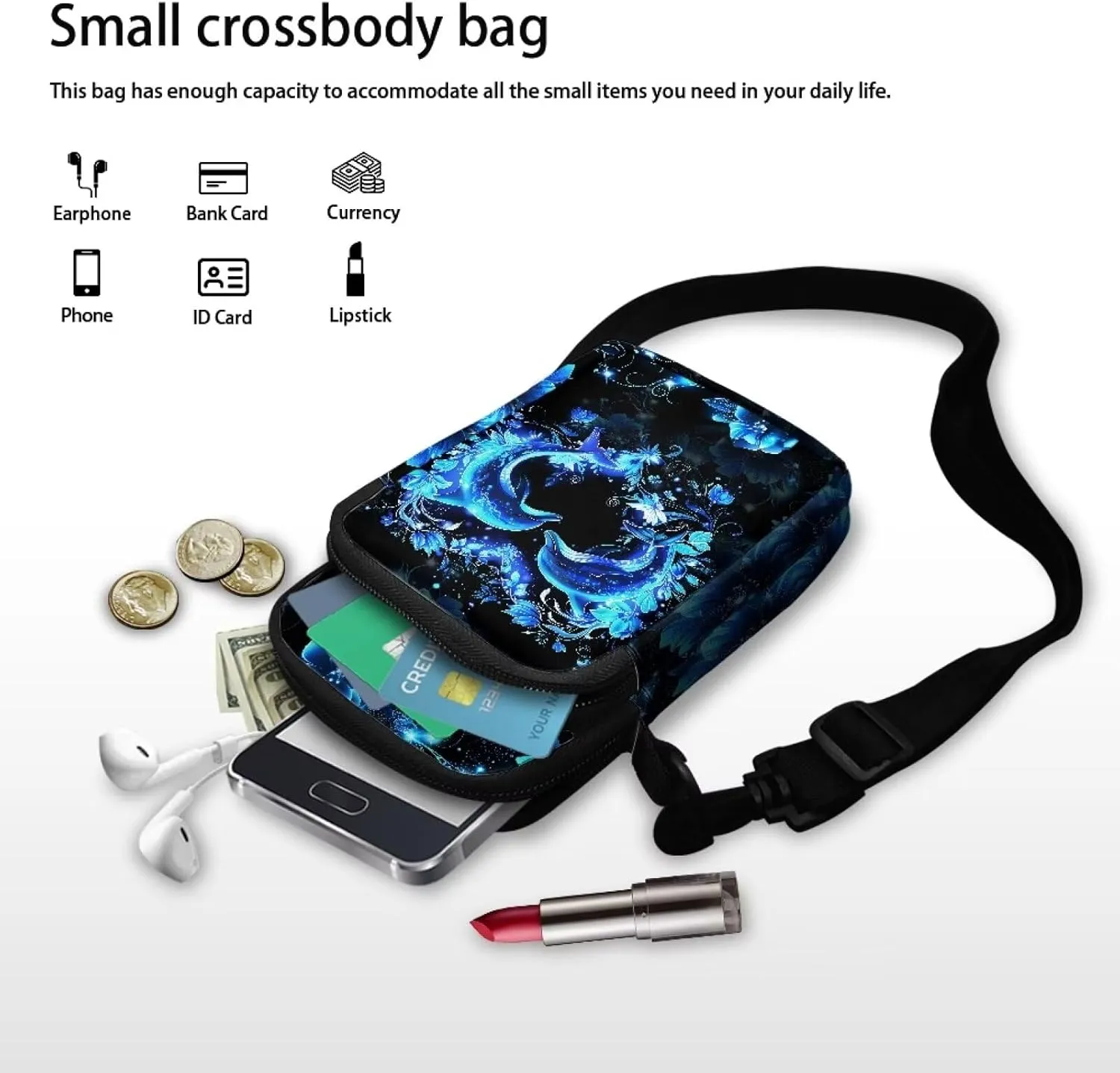 Small Cross Body Purse Trendy Phone Double Layer Shoulder Bags for Women Zip Messenger Bag