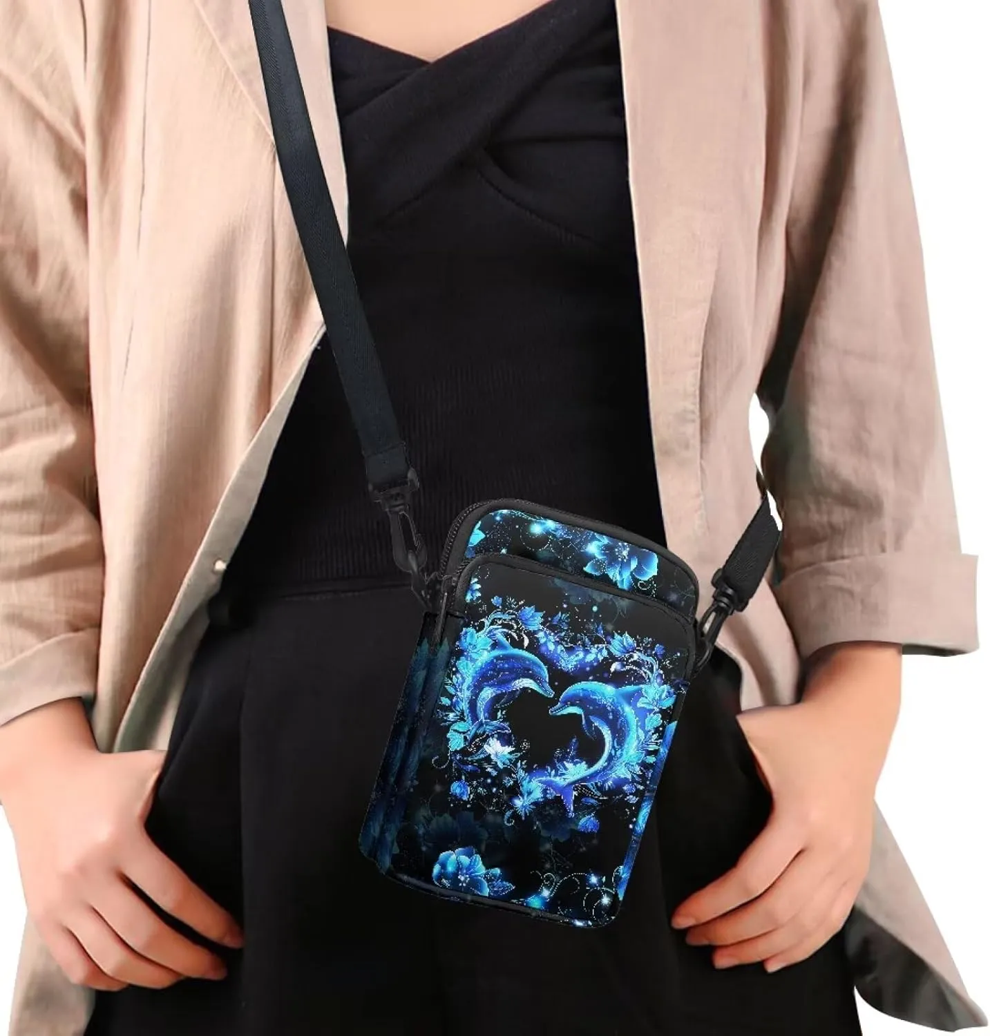 Small Cross Body Purse Trendy Phone Double Layer Shoulder Bags for Women Zip Messenger Bag