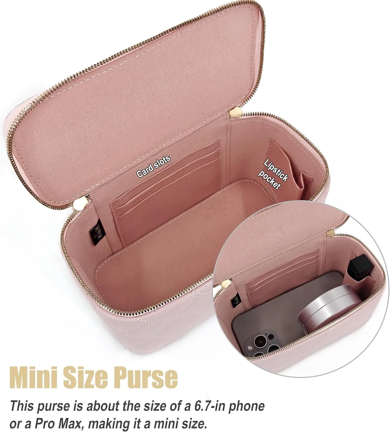 Small Genuine Leather Purse Quilted Crossbody Bag for Women, Mini Top-Handle Shoulder Handbag w/Gold Chain Strap
