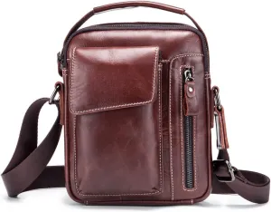 Small Genuine Leather Shoulder Messenger Bag for Men Sling Crossbody Purse for Business Travel or Commuting